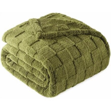 King Size Flannel Blanket, Microfiber Checkered, Olive Green