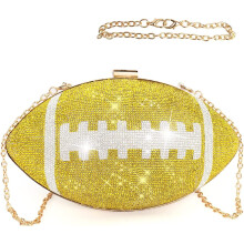 Futbalová Bling kabelka s kamienkami Clutch kabelky pre ženy Kabelka s krištáľovou guľou Kabelka v tvare ragbyovej lopty s retiazkou cez rameno
