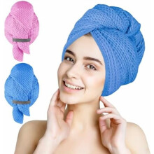 2-pack stora mikrofiberhårbindor (102 x 61 cm), våffelvävda, snabbtorkande turbaner för långt/tjockt/lockigt hår, antifrissigt, elastiskt band,