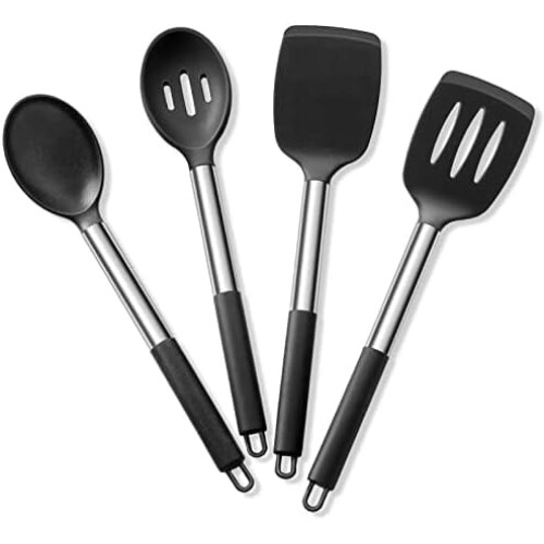 4-Piece Silicone Cooking Utensil Set Black