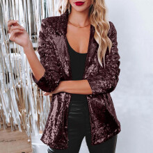 YOUSNH Damen Paillettenjacke, lässig, langärmelig, glitzernd, Partymantel mit Revers, Rave-Oberbekleidung, Damenjacke XXXL