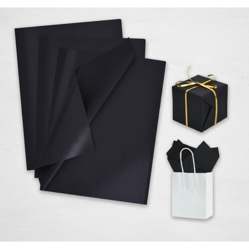 100 folhas de papel de seda preto, 35,5 x 50,8 cm (14 x 20 polegadas), ideal para embrulhar presentes, artesanato, festas e flores – compatível