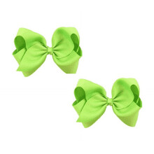 2 grote strikken voor meisjes, 10 cm (4 inch) peuterveilige haarclips met bubbelbloemen, zachte geribbelde en pluizige strikclips, groen