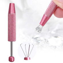 Alicates de sujeción para cuentas de joyería con 4 puntas, herramienta redonda para sujetar y fijar piedras preciosas, mango rosa de 6,3 cm para