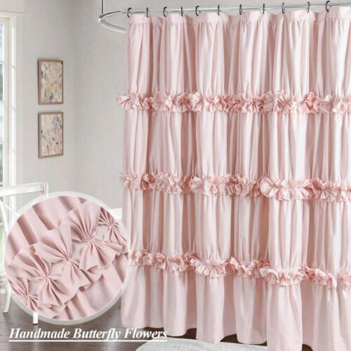 Victorian Ruffle Shower Curtain 72x72in Microfiber with Bow