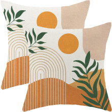 Capas de Almofada Boho 45x45cm, Conjunto de 2, Capas de Almofada em Linho, Arte Abstrata de Pôr do Sol Laranja, Decoração Estilo Fazenda e Meados