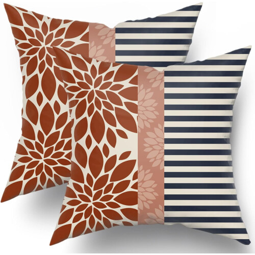 Fodere per cuscini arancione bruciato e blu navy 45x45 cm (2 pezzi)
