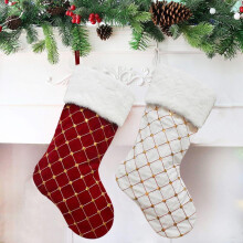 2 pares de calcetines navideños a cuadros de 45 cm, decoración navideña rústica personalizada – Rojo y blanco, aptos para uso doméstico