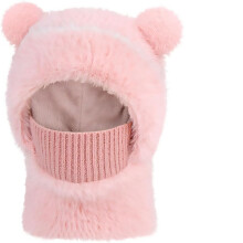 Kinder-Wintermütze und Schal-Set aus Plüschbär, rosa
