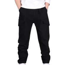 Pantaloni cargo casual de culoare solidă pentru copii, confortabili, lejeri, de toamnă și iarnă, cu buzunare laterale cu șnur pentru copii 4-14