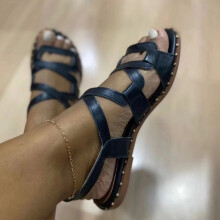 Sandali da donna UTTOASFAY, scarpe estive da donna, scarpe casual da donna, sandali romani piatti a punta aperta, neri, taglia 4.5