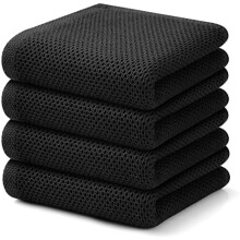 Torchons de cuisine 100 % coton à tissage gaufré, lot de 4, ultra doux et absorbants, pour essuyer la vaisselle et les mains, 33 x 71 cm, noirs