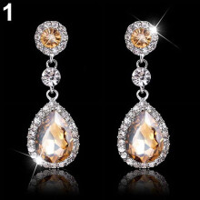 Women Rhinestone Teardrop Dangle Drop Earrings Wedding Bridal Jewelry Alloy Rhinestone Off-White