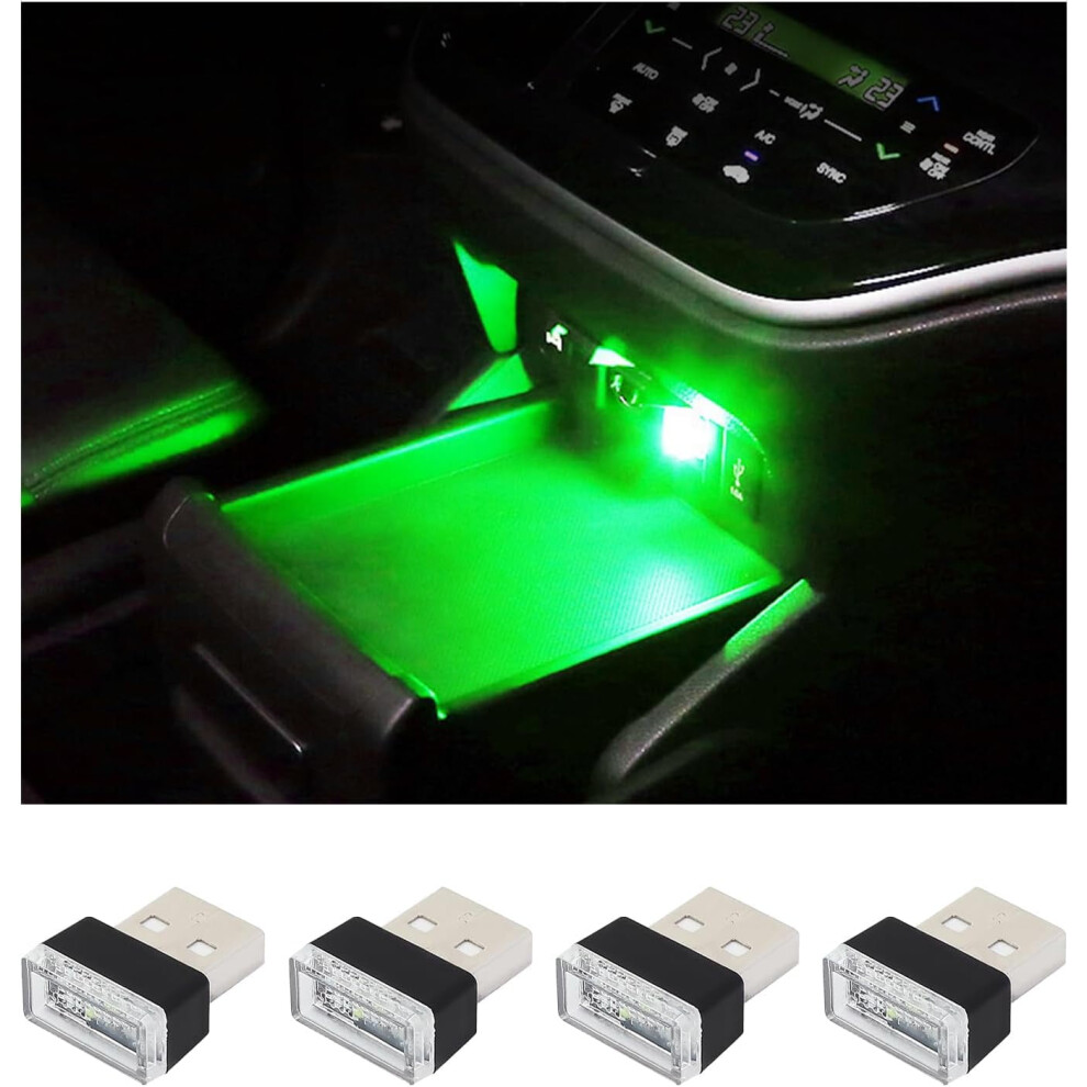 4Pcs Usb Led Car Interior Atmosphere Lamp, Plug-In Night Portable Ambient Ing Kit, Compatible With Most Cars (Green) Light/Green 9402001042132
