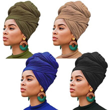 4-Pack Stretch Jersey Turbans for Women – Black, Camel,