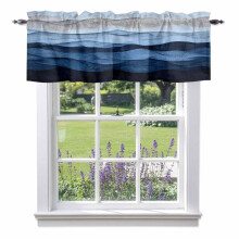 Cantonnière bleu marine dégradée à effet vague, 137 x 46 cm, à œillets pour tringle, idéale pour la cuisine, la chambre, la salle de bain et