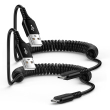 Android Auto USB-C-kabel för bil, kompatibel med Samsung- och Pixel-telefoner, snabbladdning, spiralformad 90 cm, 2-pack