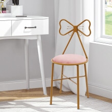 Chaise de coiffeuse ANQIDI rose clair à motif papillon et nœud papillon, tabouret de coiffeuse moderne, coussin en velours, structure en métal