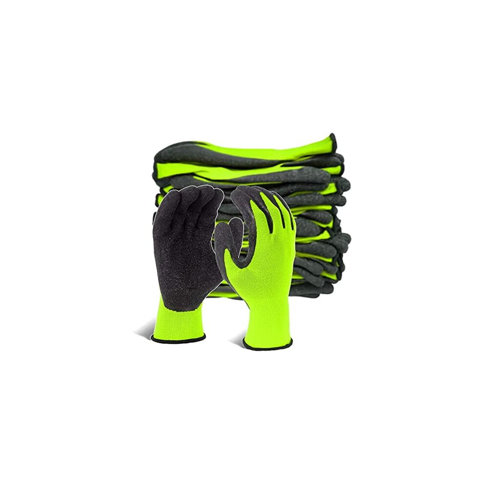 Crinkle Latex-Coated Safety Gloves, Multi-Use For Construction, Warehouse, Gardening, Landscaping (Size 9/L, Green, 12 Pairs) 9555307443742