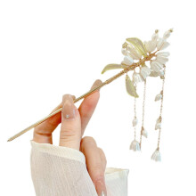 Pinza para el cabello retro china con borla para mujer, horquillas para el cabello con forma de flor, accesorios de joyería hechos a mano,