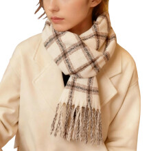 Cachecol de inverno feminino para clima frio, grosso, para o pescoço, quente e macio, com estampa xadrez colorida, marrom.