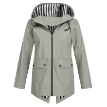 Wasserdichte Damen-Kapuzenjacke, winddicht, langärmelig, mehrere Taschen, lässiger Outdoor-Mantel für Damen (Grau, XL)