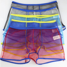 1Pack Men Boxer Briefs Shorts Soft Underpants See-Through Transparent Sexy Underwear Trunk for Man