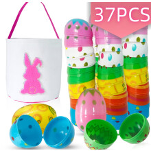 Œufs de Pâques en plastique à remplir, œufs vides pour la chasse aux œufs et la décoration – 36 pièces, 5,8 x 4 cm, 1 sachet lapin,