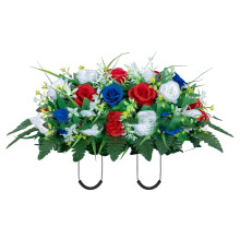 Cemetery Flower Saddle – Non-Fading Artificial Rose Arrangement for Tombstone, Memorial & Gravesite Decor (Compatible with Standard Markers)