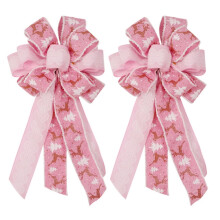 2PCS Pink Christmas Bows Decorations, 11"x 21.2" Large Christmas Tree Topper Bow for Xmas Home Decor