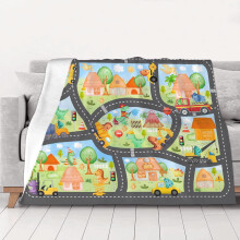 Couverture en flanelle à motif camion de chantier dinosaure, 152 x 203 cm, plaid douillet pour enfants et adultes – Idéale pour les amoureux des