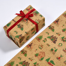 3-rolkový vintage vianočný baliaci papier pre chlapcov a dievčatá, hnedý kraftový papier v štýle stromčeka so snehovou vločkou a jeleňom,