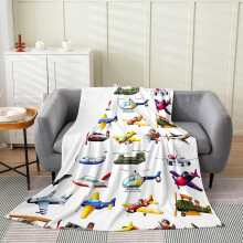 Couverture légère en polaire à motif d'avions pour enfants et adolescents, idéale en toute saison pour décorer canapé et lit.