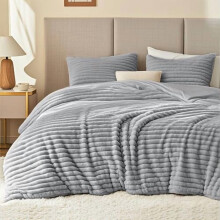 Fluffy Twin Comforter Set Light Gray Fleece 2-Pc