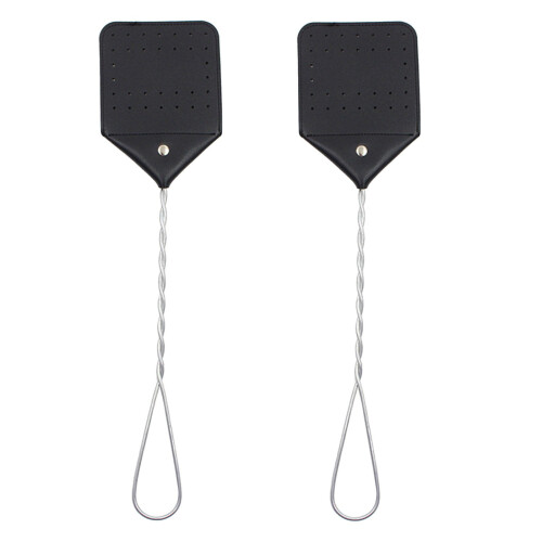Leren vliegenmepper met handvat van 43 cm (2 stuks)