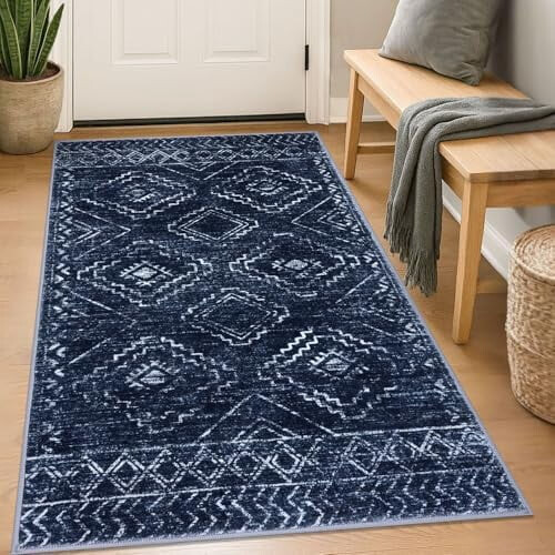 Boho geometrisk entrétæppe 90x140 cm skridsikkert vaskbart