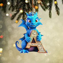 26-Letter Christmas Tree Ornaments – Dragon Xmas Decor, Lightweight & Sturdy, DIY Hanging Pendant, Blue – Compatible with Standard Tree Hooks