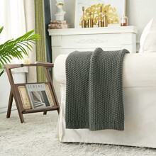 Chunky Cable Knit Throw Blanket, 100% Cotton, Burnt Orange,