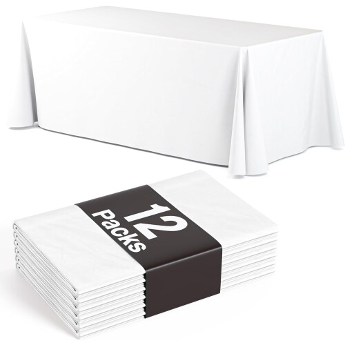White Plastic Rectangle Tablecloth 70 x 120 Inch (12 Pack)