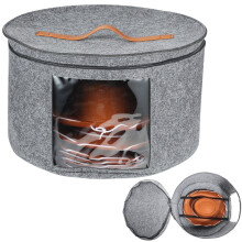 Large Round Hat Storage Box,17x17x10in Hat Travel Case with Handle Foldable Felt Storage container with Zipper Lid for Women Storage