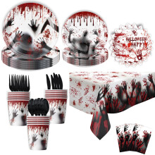 Halloween Party Dinnerware Set – Spooky Themed Disposable Plates, Cups, Napkins, Tablecloth, 20 Pcs