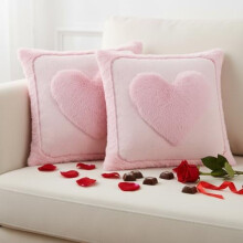 Valentijns sierkussenhoezen 18x18 inch, set van 2, hartpatroon, zacht pluche imitatiebont, voor bank/stoel/slaapkamer (roze)