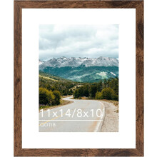 Cadre photo en bois 11x14 avec passe-partout 8x10, marron foncé, à accrocher au mur – Compatible avec les photos 8x10 et 11x14