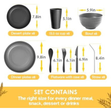 32-Piece Wheat Straw Dinnerware Set, Grey Ombre
