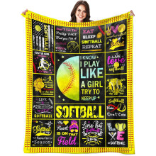 Couverture en flanelle Softball 152 x 127 cm, ultra douce et légère, idéale pour filles, femmes et enfants – Convient à toutes les saisons