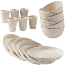 Service de table incassable en paille de blé, 18 pièces (assiettes, bols, tasses), compatible lave-vaisselle, idéal pour le camping-car et les
