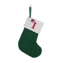 Șosetă mini de Crăciun cu inițială, brodată cu monogramă, 18 cm, roșie, albă și verde, tricotată, pentru decorațiuni de Crăciun