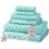 6-Piece 100% Cotton Bath Towel Set Aqua Grey White 1