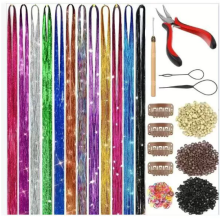 Kit de mechas brillantes para el cabello, 12 colores, extensiones de cabello con brillo para Navidad, Año Nuevo, Halloween y cosplay. Compatible con