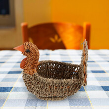 Turkey-Shaped Wicker Fruit Basket, Light Brown